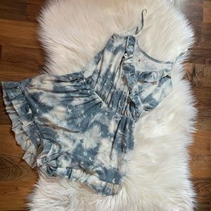 Urban Outfitters Blue and White Tie-Dye Romper